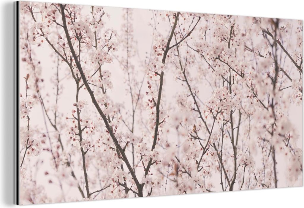 MuchoWow Wanddekoration Metall Metallbild Wandkunst 120x60 cm Blüte - Bäume - Äste - Natur - Rosa MuchoWow Aluminium Gemälde - Metalbilder