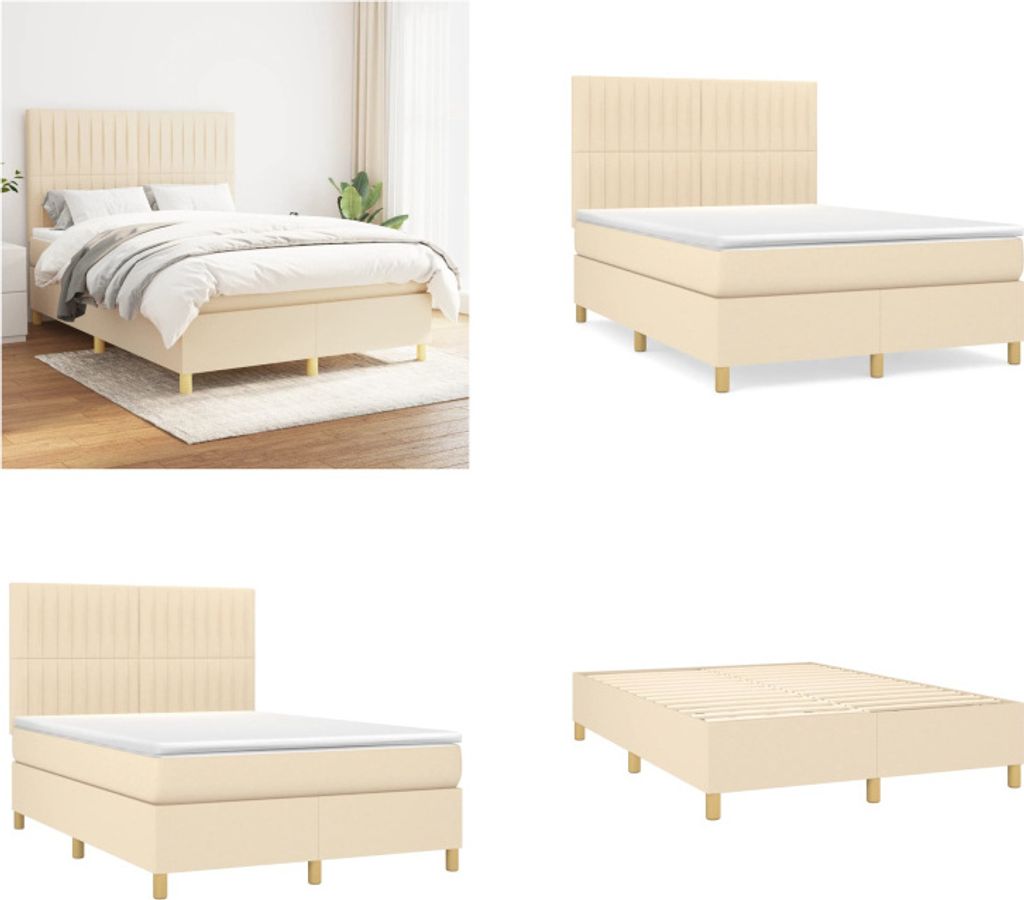 vidaXL Boxspringbett mit Matratze Creme 140x200 cm Stoff - Boxspringbett - Boxspringbetten - Bett - Schlafzimmermöbel