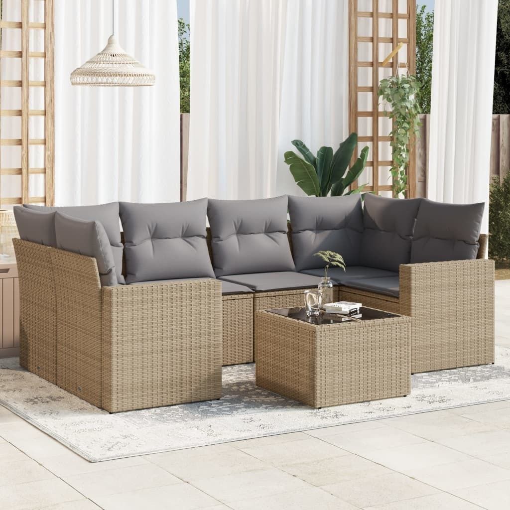 Maison Exclusive - 7-tlg. Garten-Sofagarnitur mit Kissen Beige Poly Rattan
