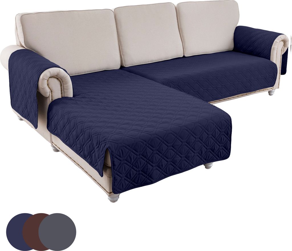 Sofa Abdeckung Wasserdichter,Couch überzug Beidseitig l form Couchschoner für Kinder, Haustiere, Hunde, Katzen (2 Stück Navy blau L)