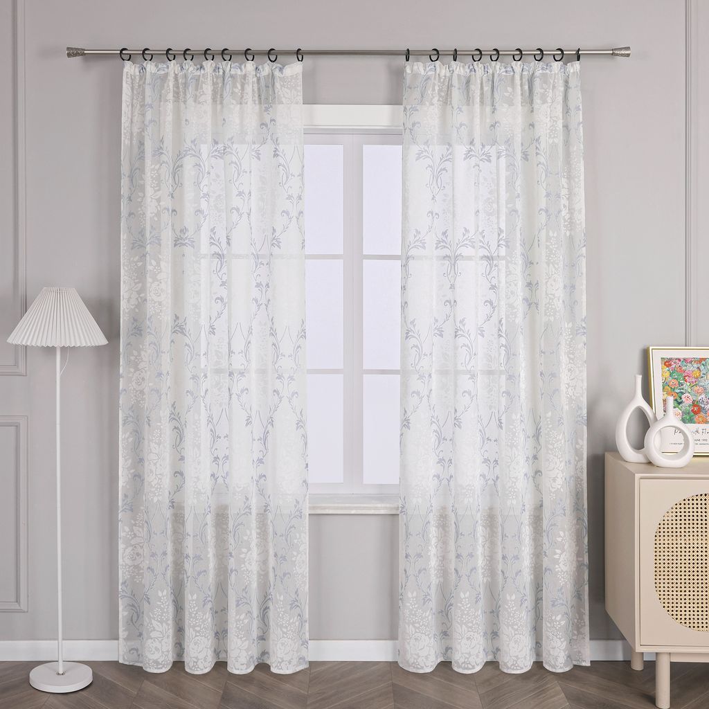 Joyswahl Vorhang Voile Gardine mit Kräuselband Ausbrenner Fensterschal Transparent Schlafzimmer Wohnzimmer, Blau HxB 175x140cm, 1 Stück
