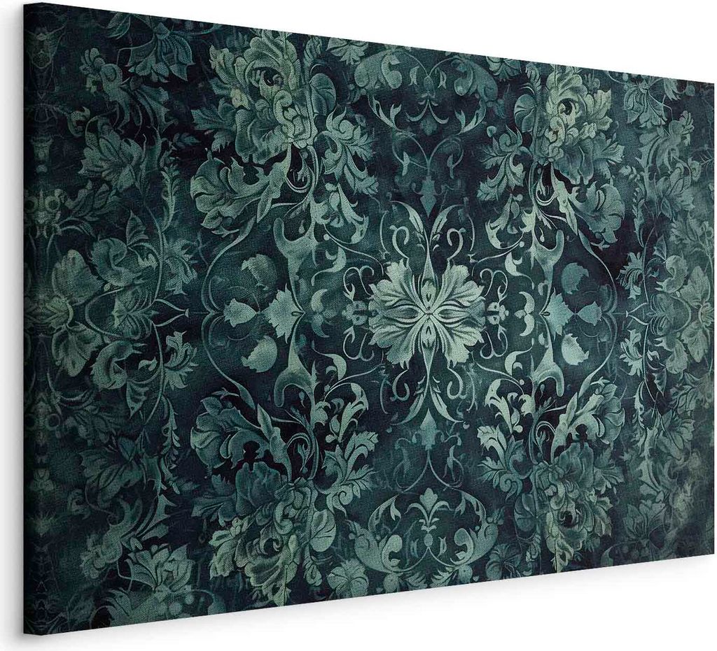 Vlies Leinwandbild - Oriental Pattern Carpet: Emerald Ornaments and Worn Patterns 60x40 cm Muster p-H-10001-b-a