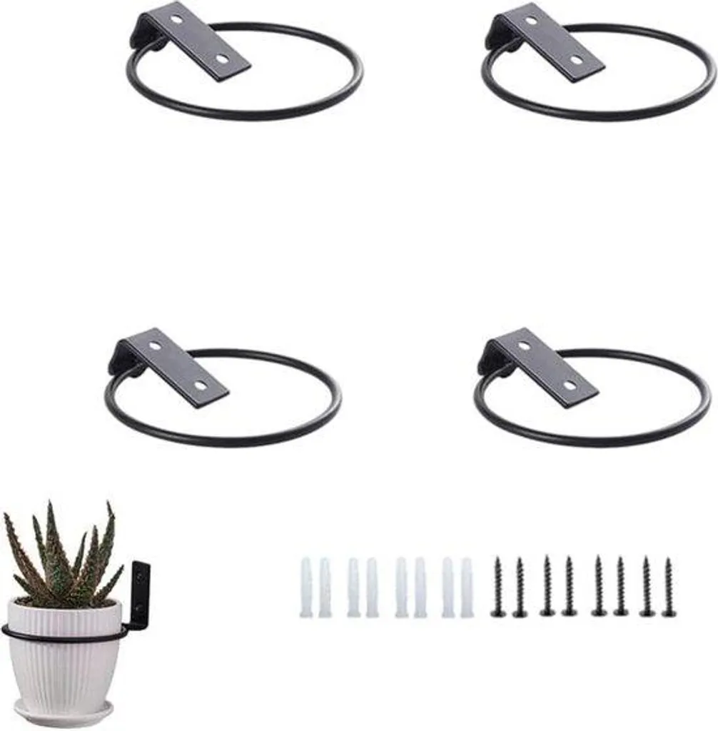 Support Plante Mural anti-encombrement - Lot de 4 Anneaux Métal 10cm