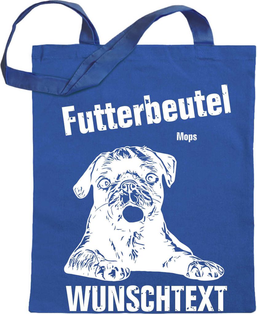 Kiwistar Futterbeutel - Mops - Einkaufsbeutel Wunschtext mit Motiv Hund - Jutebeutel bedruckt - Tragetasche Stoffbeutel Umhängetasche Langer Henke...