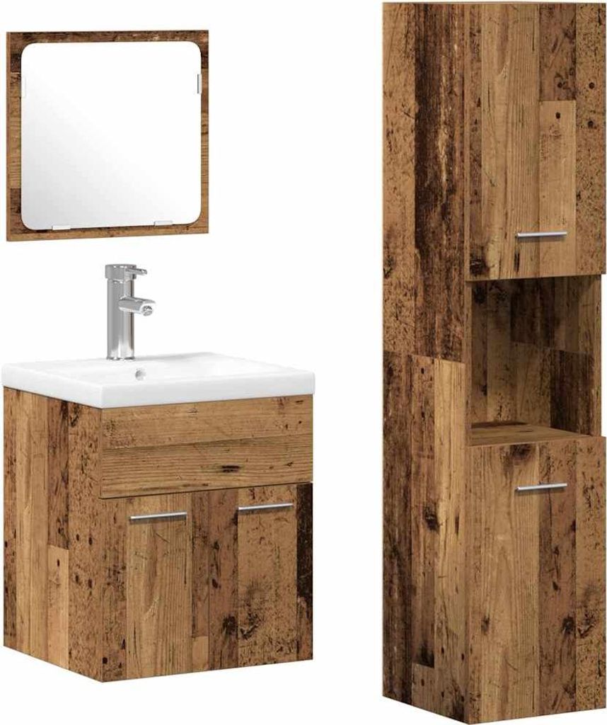 Badezimmermöbel-Set mit Regal 4 pcs Altholz Holzwerkstoff