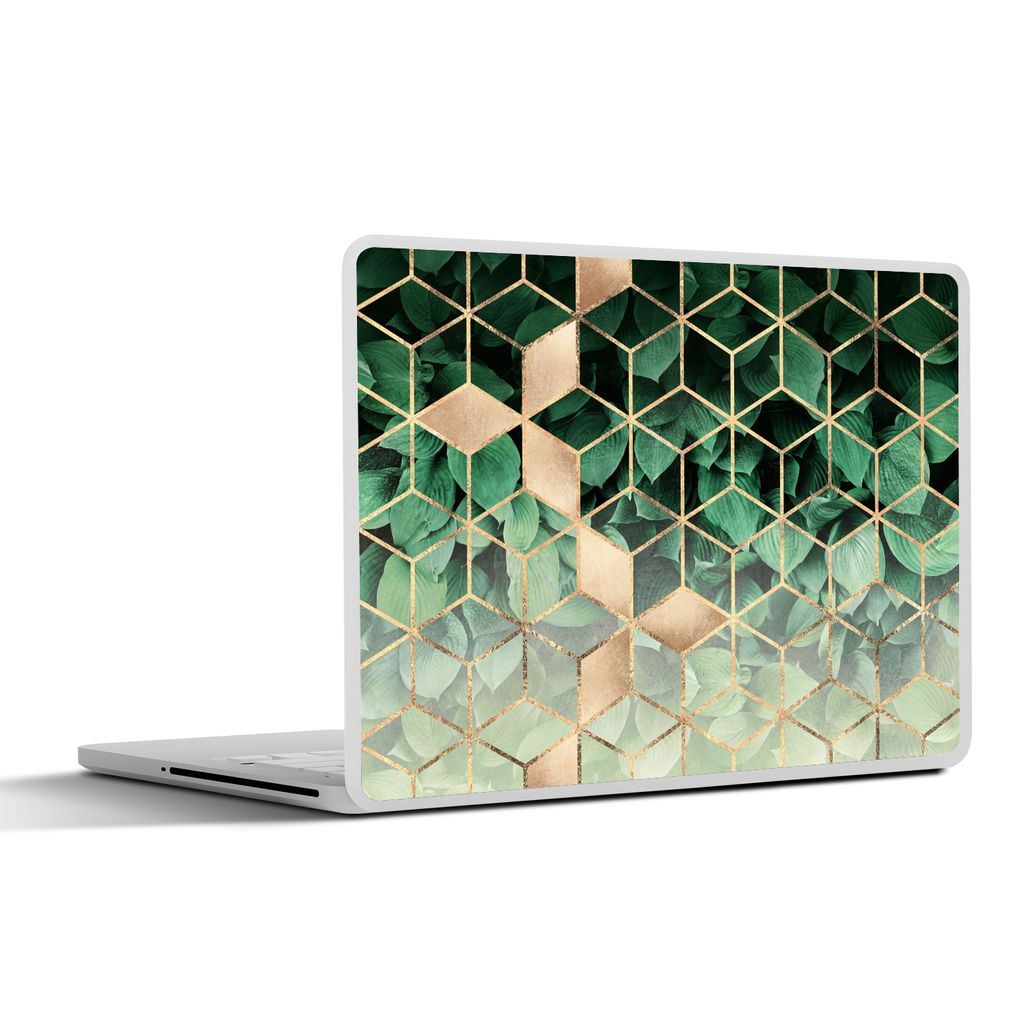 MuchoWow Laptop Aufkleber Sticker Cover Blätter - Gold - Würfel - Luxus 25x18 cm - Laptop-Deko