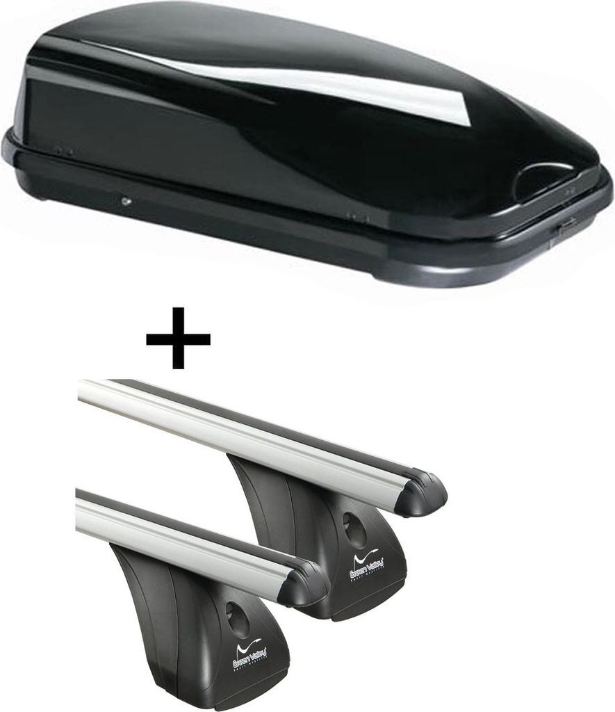 Dachbox VDPFL320 320Ltr schwarz glänzend + Aluminium Dachträger Aurilis VDP kompatibel mit für Peugeot Partner - Ranch (3-5Türer) 1996-2008