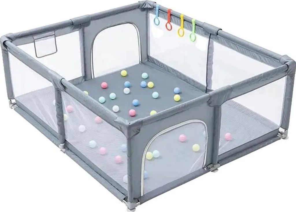 Aire de jeux 150x180 cm gris en tissu résistant avec ses accessoires