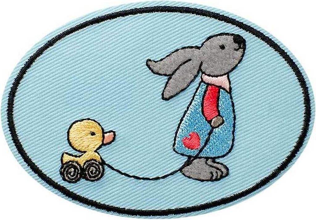 Hase Mit Ente Tier - Aufnäher, Bügelbild, Aufbügler, Applikationen, Patches, Flicken, Zum Aufbügeln, Größe: 8,2 x 5,7 cm