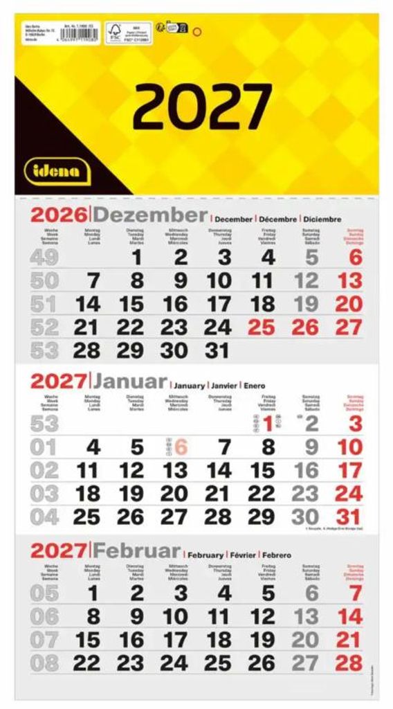 Idena 3-Monatskalender 2027 24x45cm Produktbild 