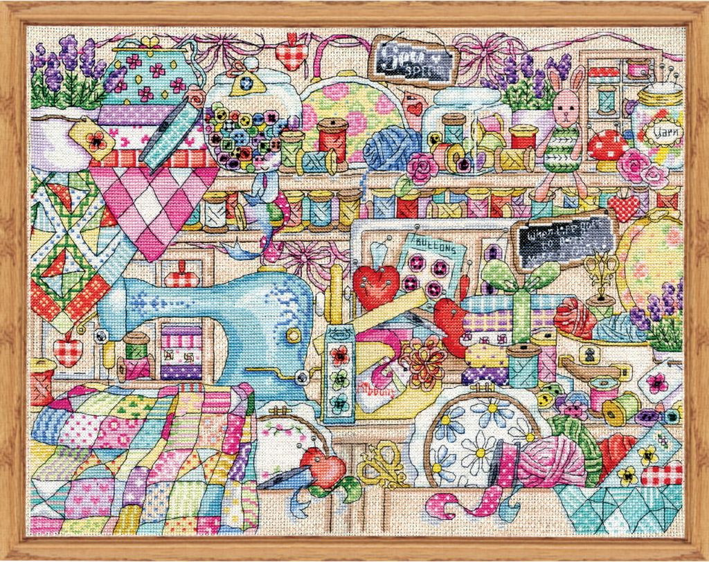 Design Works Kreuzstich Stickpackung "Nähzimmer", Zählmuster, 30x40cm
