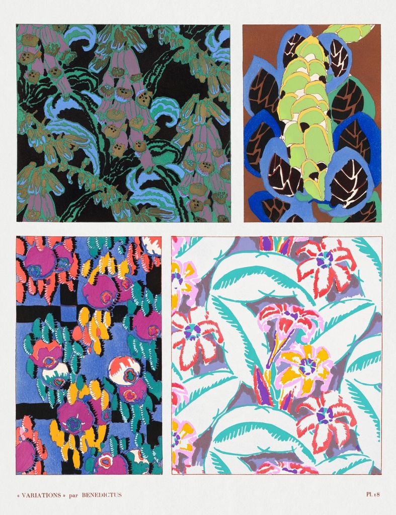 Plakat 50x65cm Blumen Art Deco v.18, Bénédictus Vintage für das Wohnzimmer