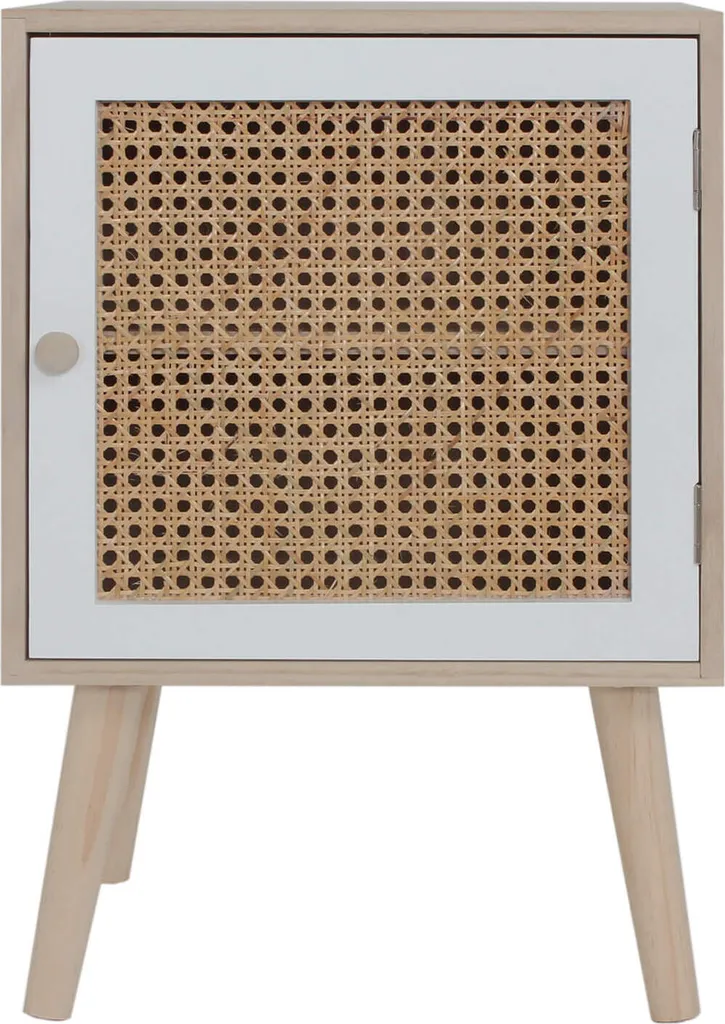 Table de nuit en bois brun Rebecca Mobili 1 porte en rotin