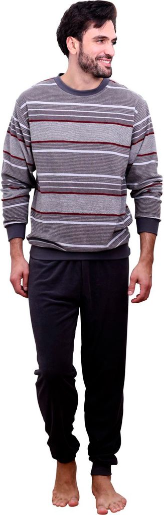 Herren Frottee Pyjama lang Schlafanzug mit Bündchen, auch in Übergrößen - 291 101 93 702 ; grau , 68