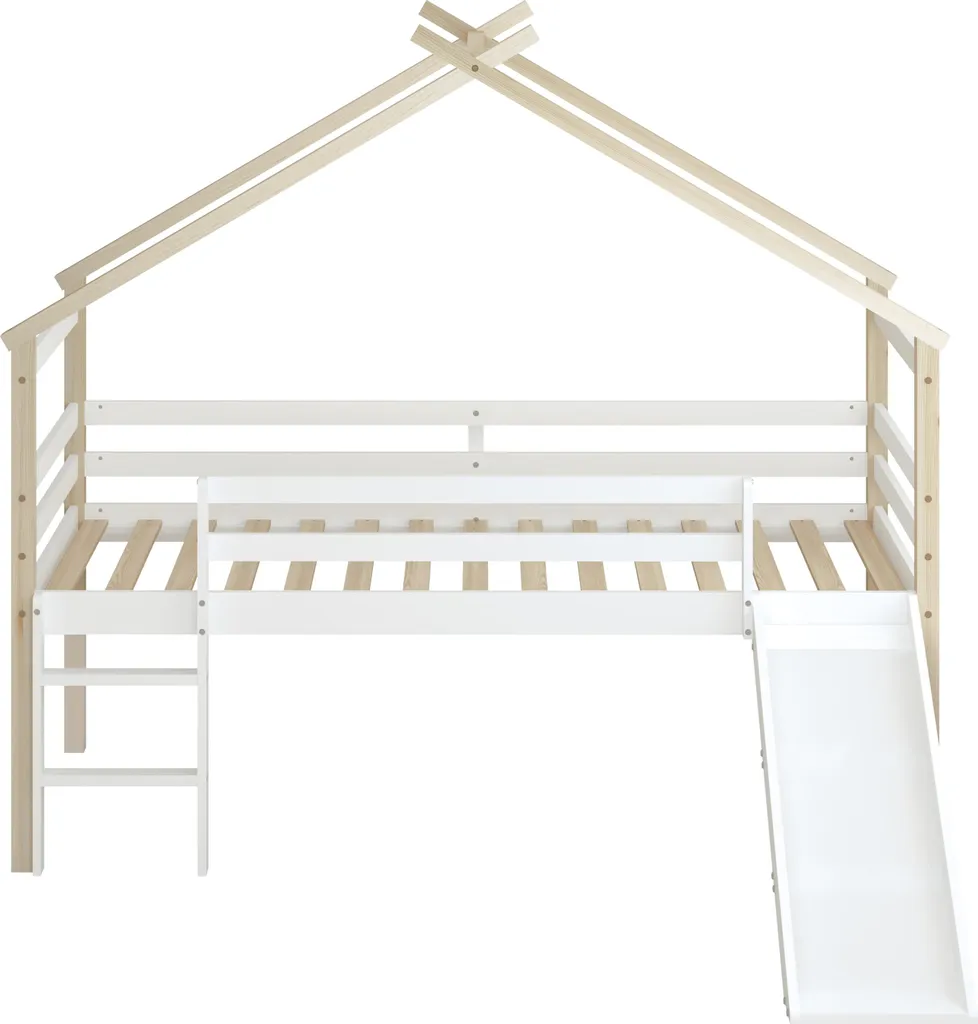 Sunny River Lit Cabane avec Toboggan 90x200 cm Bois Beige et Blanc - 3