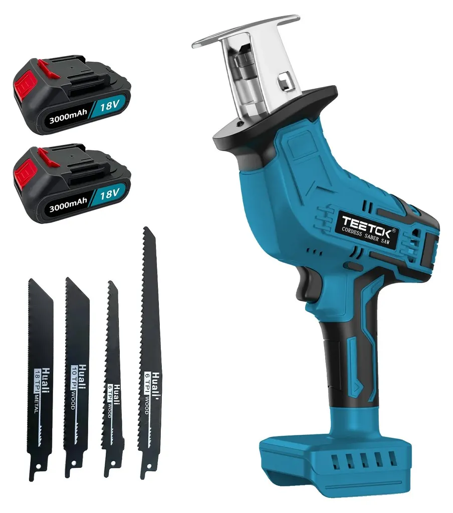 Scie sabre sans fil pour coupe de bois et métal avec deux batteries 18V