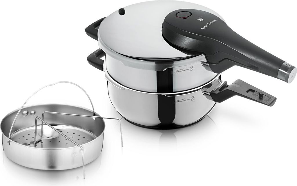 WMF Perfect Premium One Pot Schnellkochtopf-Set mit Dampfgareinsatz, 22 cm, 4,5 und 3,0 Liter, stapelbar 1511007363 4000530705334