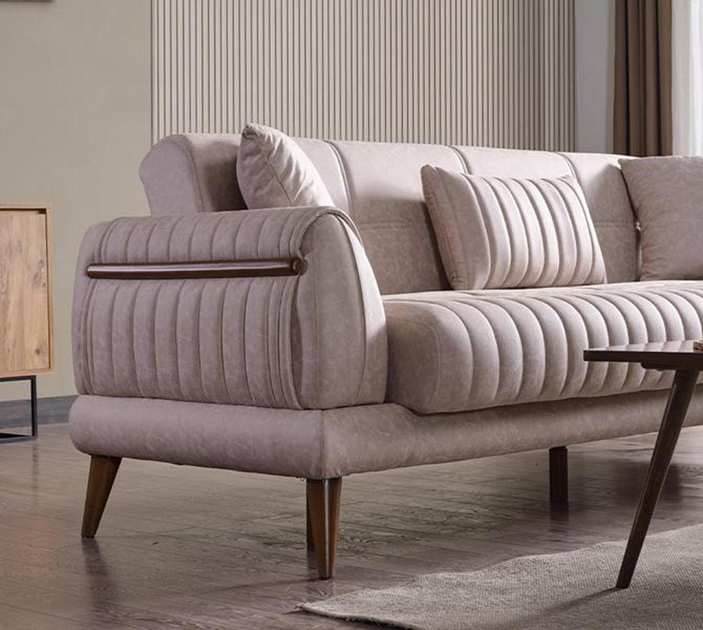 Luxus 2 Sitzer Couch Polster Sofa Textil Couchen Garnitur Zweisitzer Beige