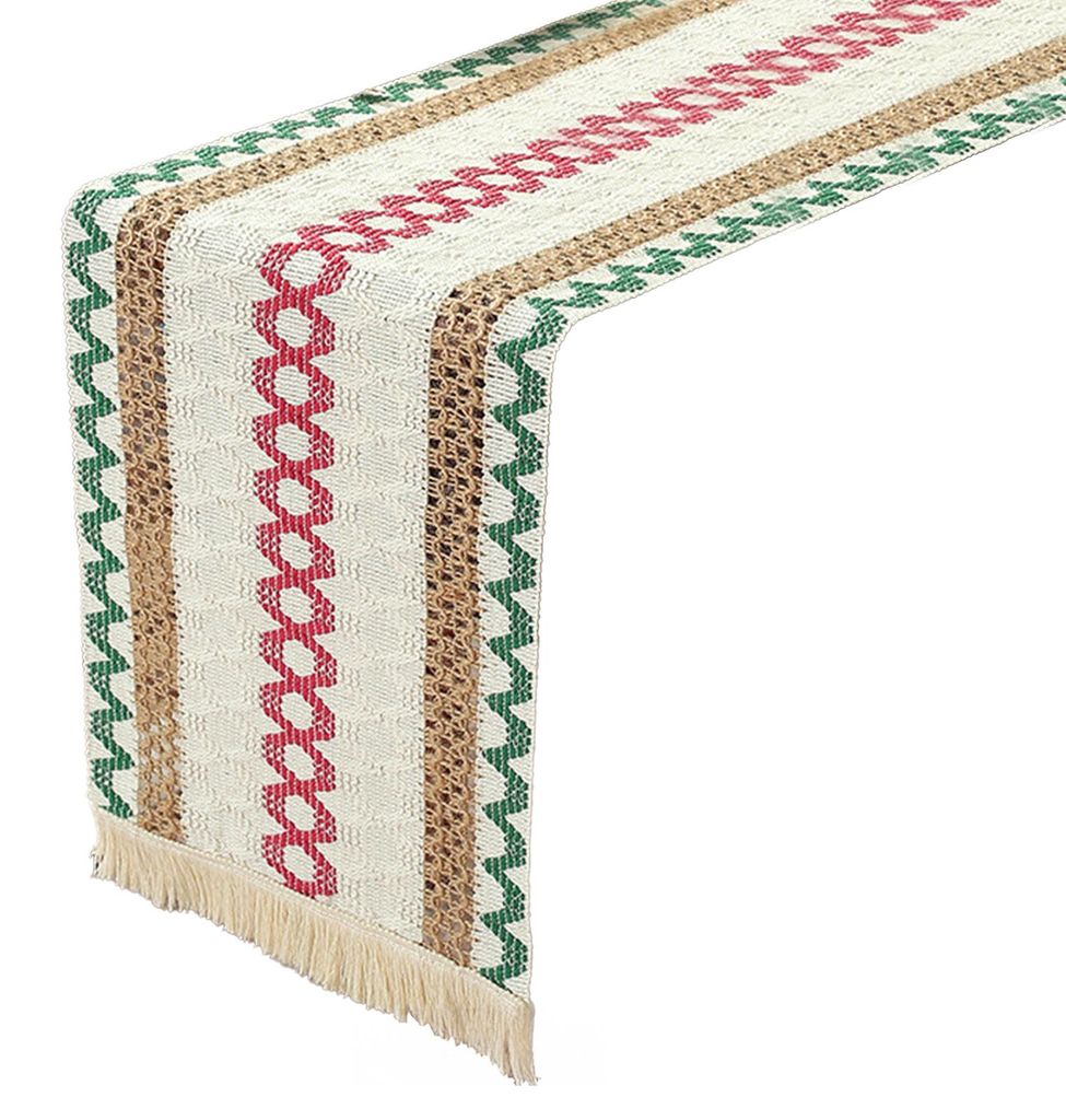 Gestrickter Tischläufer im Boho-Stil mit Quasten, rustikaler Tischläufer für Landhaus-Esstisch und Kommode
