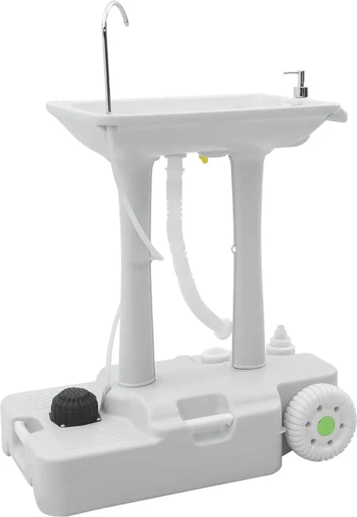 Lave-mains de camping portable vidaXL gris avec réservoir d'eau et roues