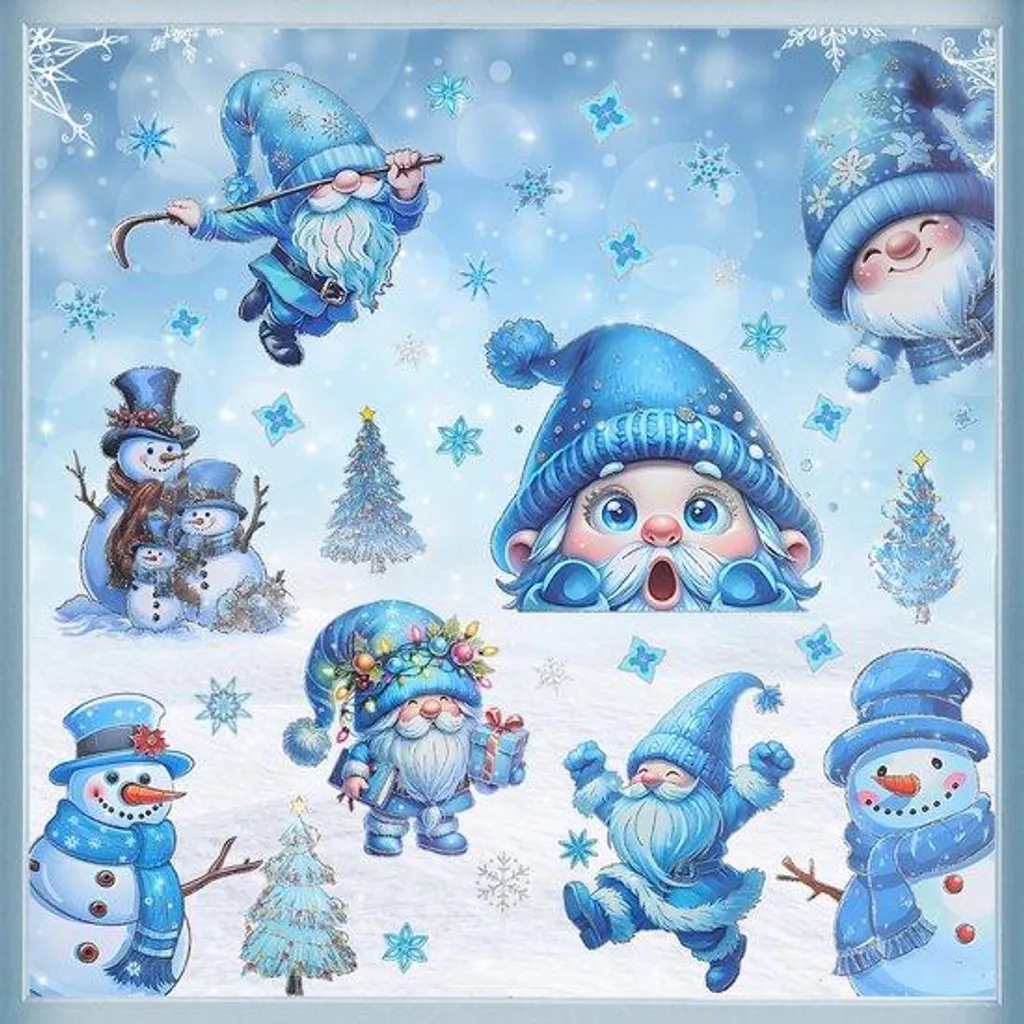 Lutin bleu hivernal autocollants de fenêtre - Lot de 9 stickers de Noël