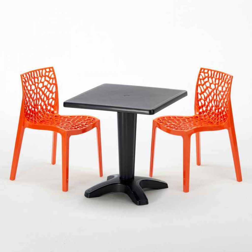 Schwarz Quadratisch Tisch und 2 Stühle Farbiges Polypropylen-Innenmastenset Grand Soleil Gruvyer Aia - Orange