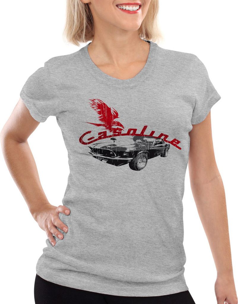 style3 Muscle Car T-Shirt Damen mustang, Farbe:Grau meliert, Größe:2XL