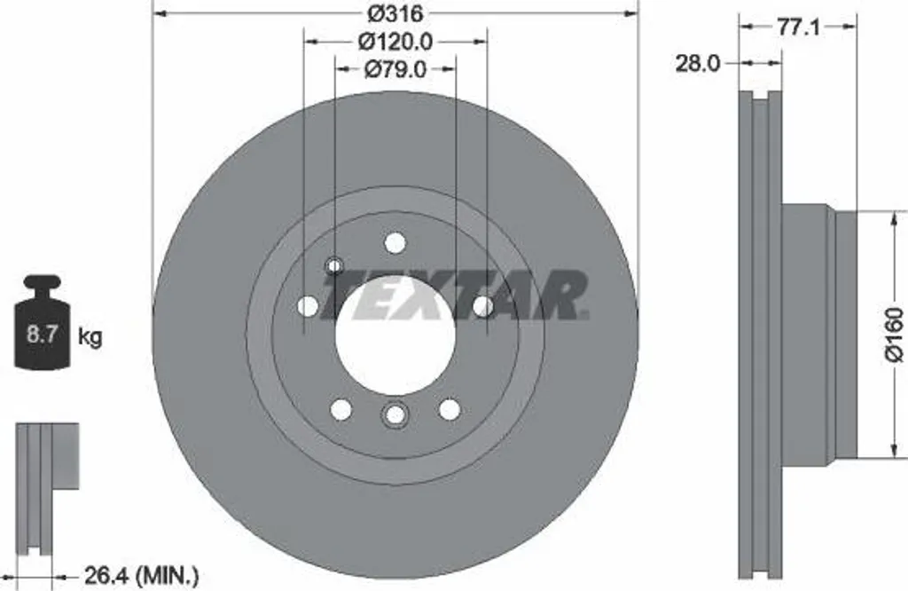 Disque de frein TEXTAR 92071405 pour BMW Série 7 E38 OE 1162093