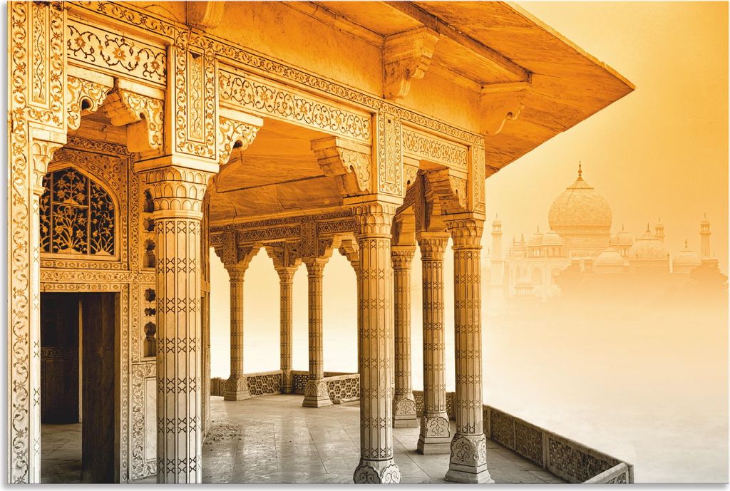 ARTland Wandbild Alu für Innen & Outdoor Fort Agra mit Taj Mahal Größe: 90x60 cm