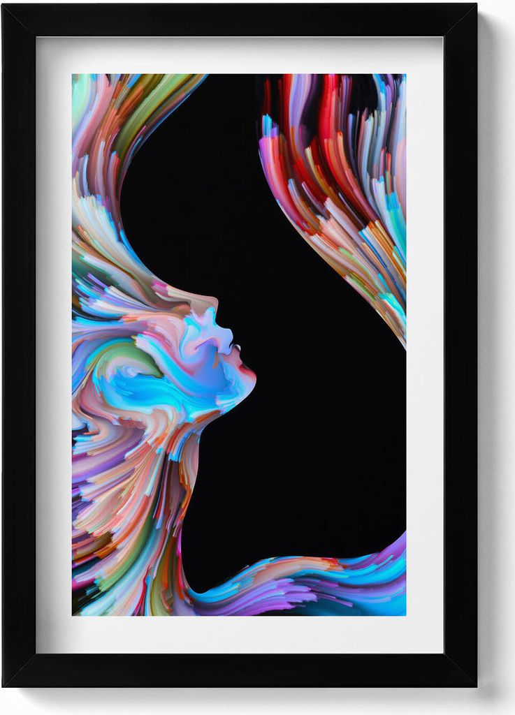 Abstraktes buntes Gesicht– Wandbild mit Rahmen – Gerahmtes Bild – Wanddekoration – 20x30 cm – Schwarz