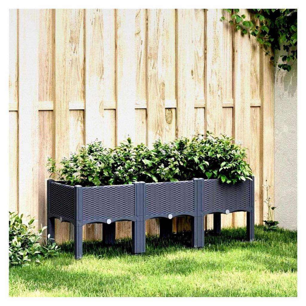 Blumenkasten mit Füßen blau grau 120 x 40 x 42 cm PP Hochbeet für Garten, Pflanzkübel für Blumen, Sukkulenten, Terrasse, Balkon