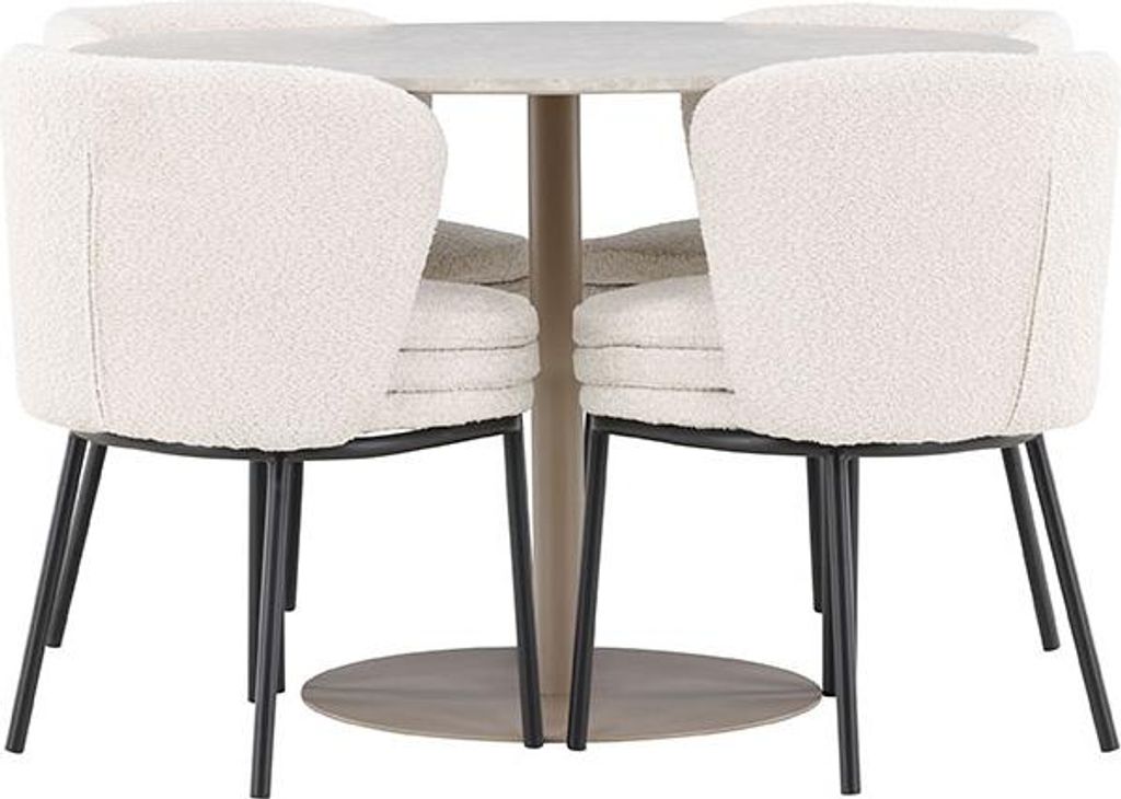Lycke Essgruppe Tisch Ø110cm und 4 Boucle Stühle beige.