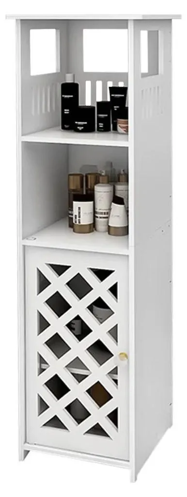 Petit meuble de rangement salle de bain blanc - Colonne fine 78 cm de haut