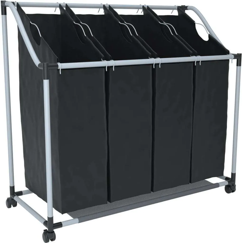 Organisateur de linge sale 4 compartiments noir idéal famille XL