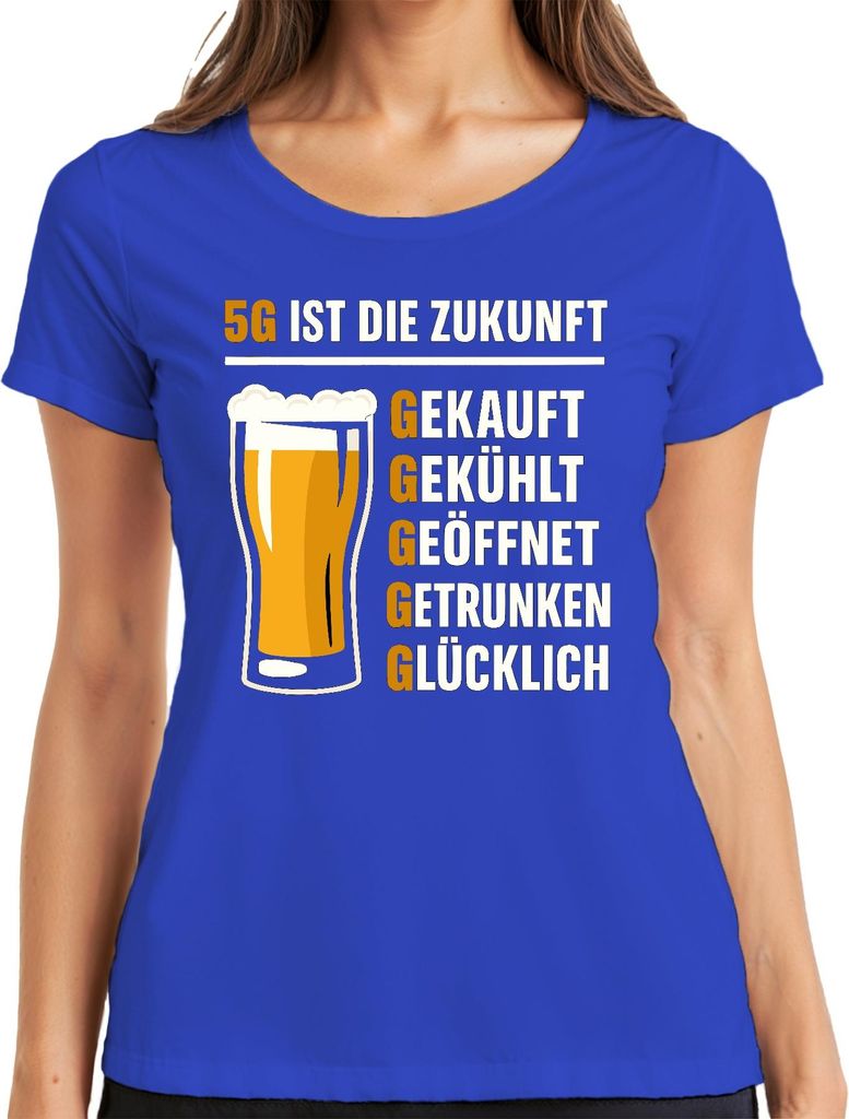 5G ist die Zukunft Gekauft Gekühlt Getrunken Bier Bierglas Kneipe Damen T-Shirt, Blau, XL