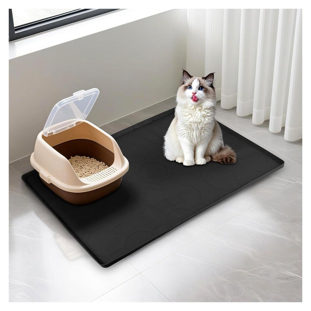 Rutschfeste Katzenklo-Matte aus Silikon 86×56 cm, Wasserdichte Katzenstreumatte für Katzenklo, Große Katzenklo-Unterlage mit Hohem Rand, Strapaz...