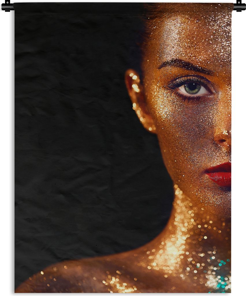 MuchoWow Wandteppich Wandbehang Make-up - Gold - Frau - Luxus - Glitzer - Kunst 60x80 cm Tapisserie Dekoration Wandtuch - Decke - Wandtücher - W...