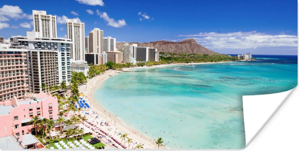 MuchoWow Poster Der Waikiki Beach vor der Küste von Honolulu, Hawaii 40x20 cm - Poster für die Wand - Poster Schlafzimmer