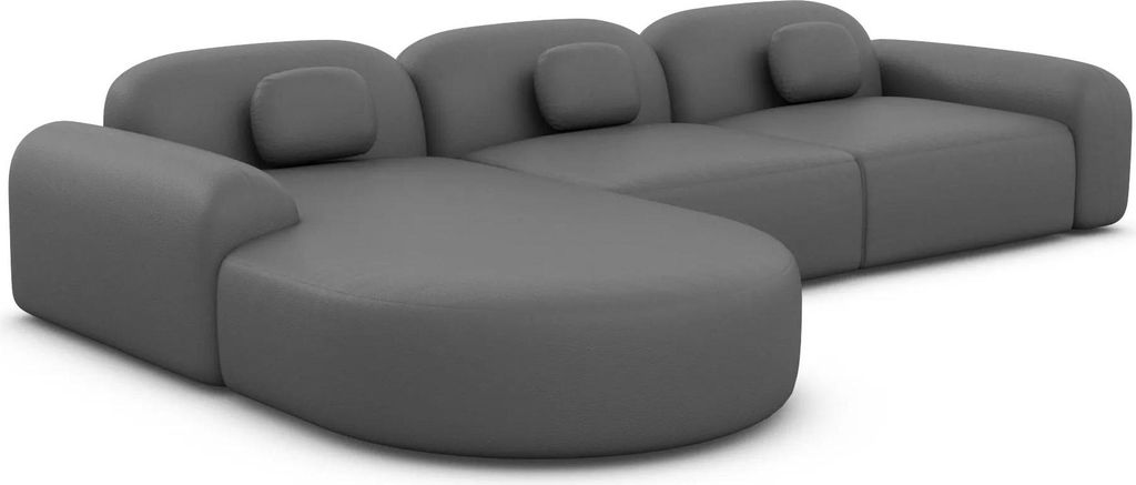 Kunstleder L-Form Rund Sofa Nuvia Dunkelgrau Links