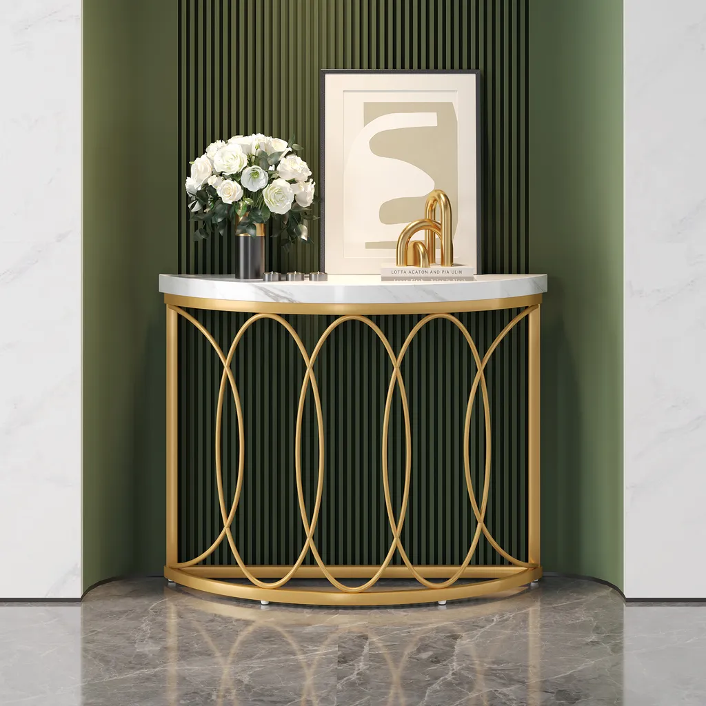 Table console étroite dorée marbre avec cadre métallique Tribesigns moderne - 3