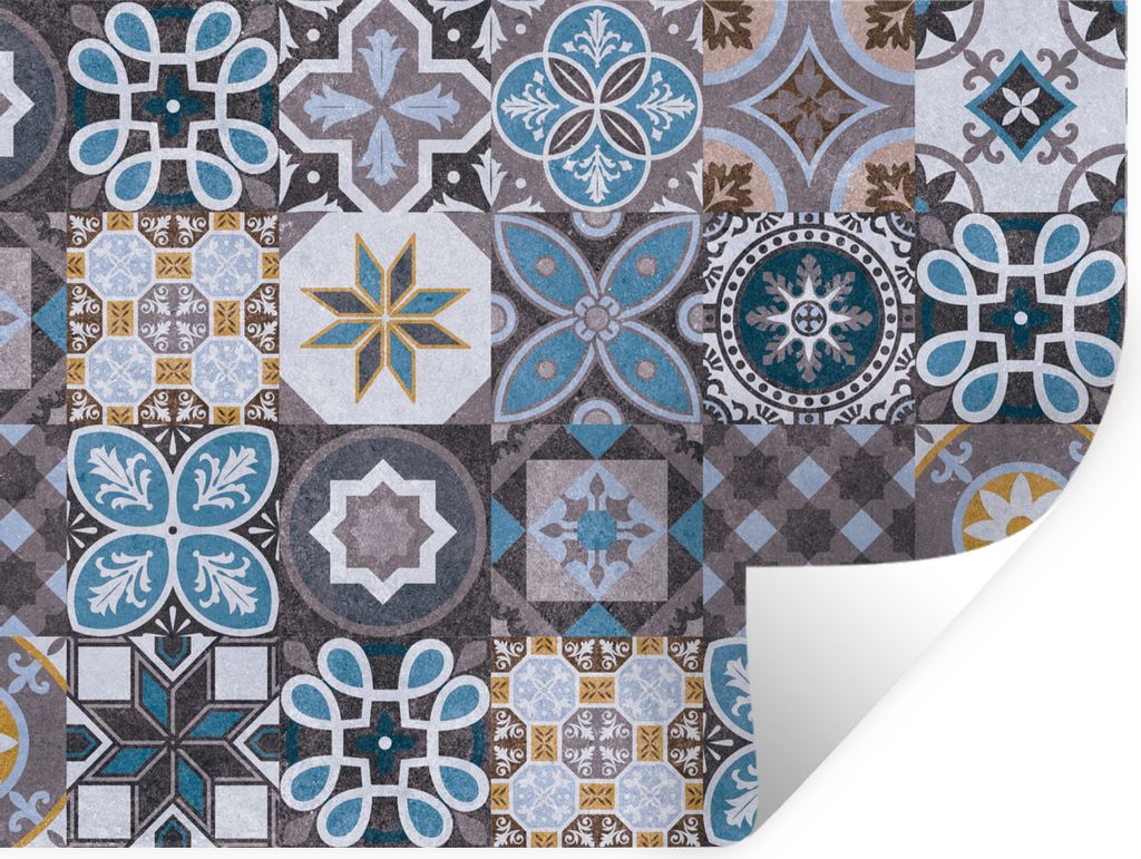 MuchoWow Wandtattoo Wandsticker Wandaufkleber Blumen - Muster - Blau - Braun 160x120 cm Selbstklebend und Repositionierbar - Selbstklebend - Foto...