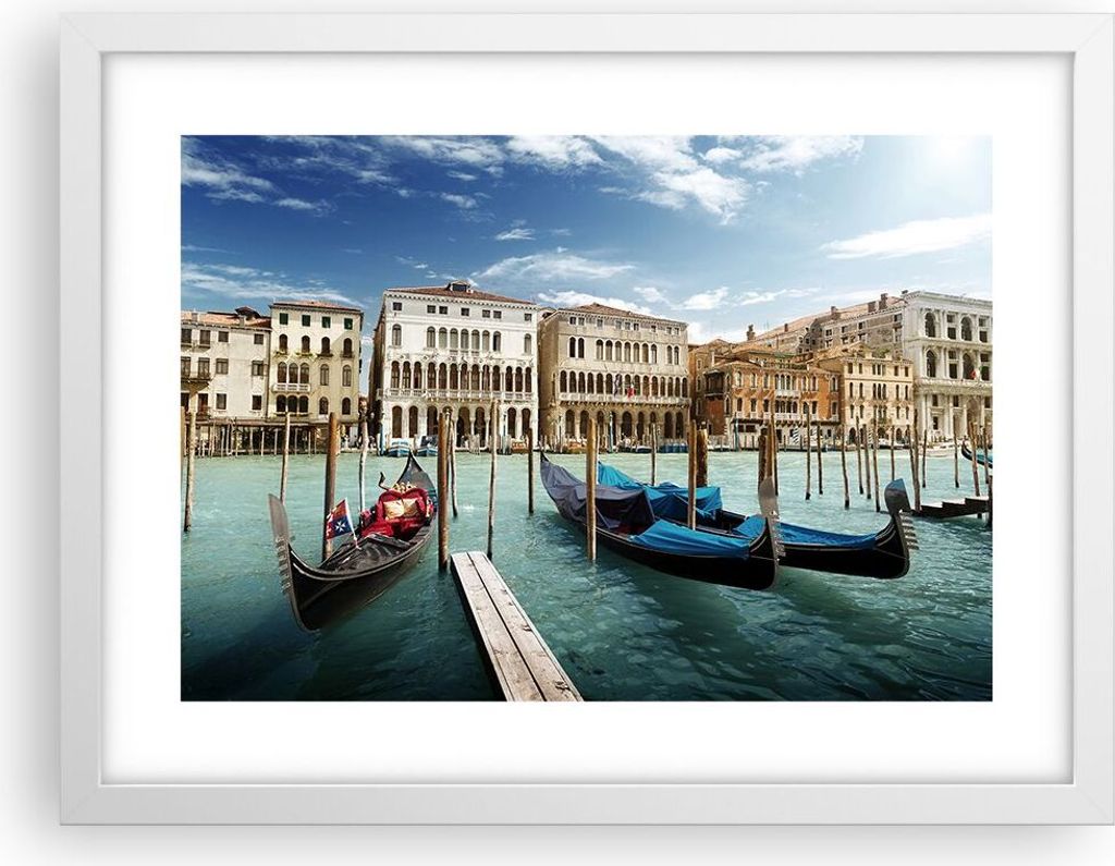 Gerahmtes Poster - Weißer Rahmen - Architektur venedig italien gondel - 40x30 cm - Wand Bild - Wanddeko - Wandbilder - Wandposter - Bilderrahmen -...