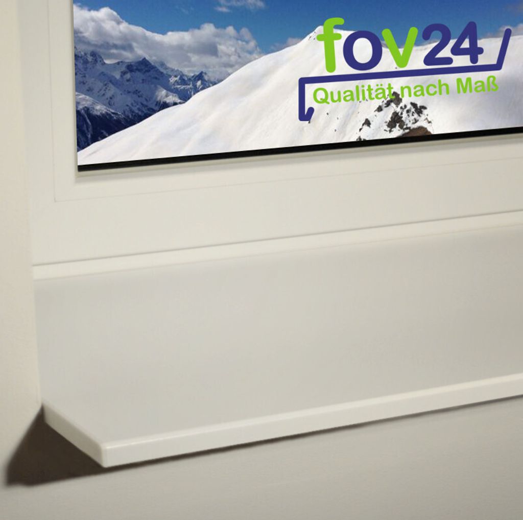 Werzalit Fensterbank Compact S18 -Doppelprofil- Polarweiß - Perlstruktur, Tiefe: 500 mm x Länge: 2100 mm mit Kunststoffabschluss