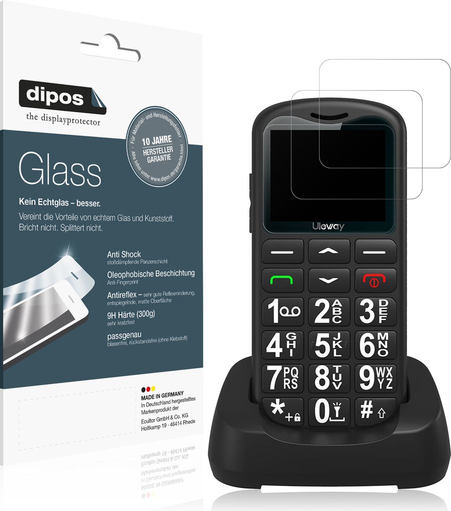 2x Schutzfolie für Uleway Seniorenhandy matt - Anti-Shock 9H Folie dipos Glass Kunststoffglas