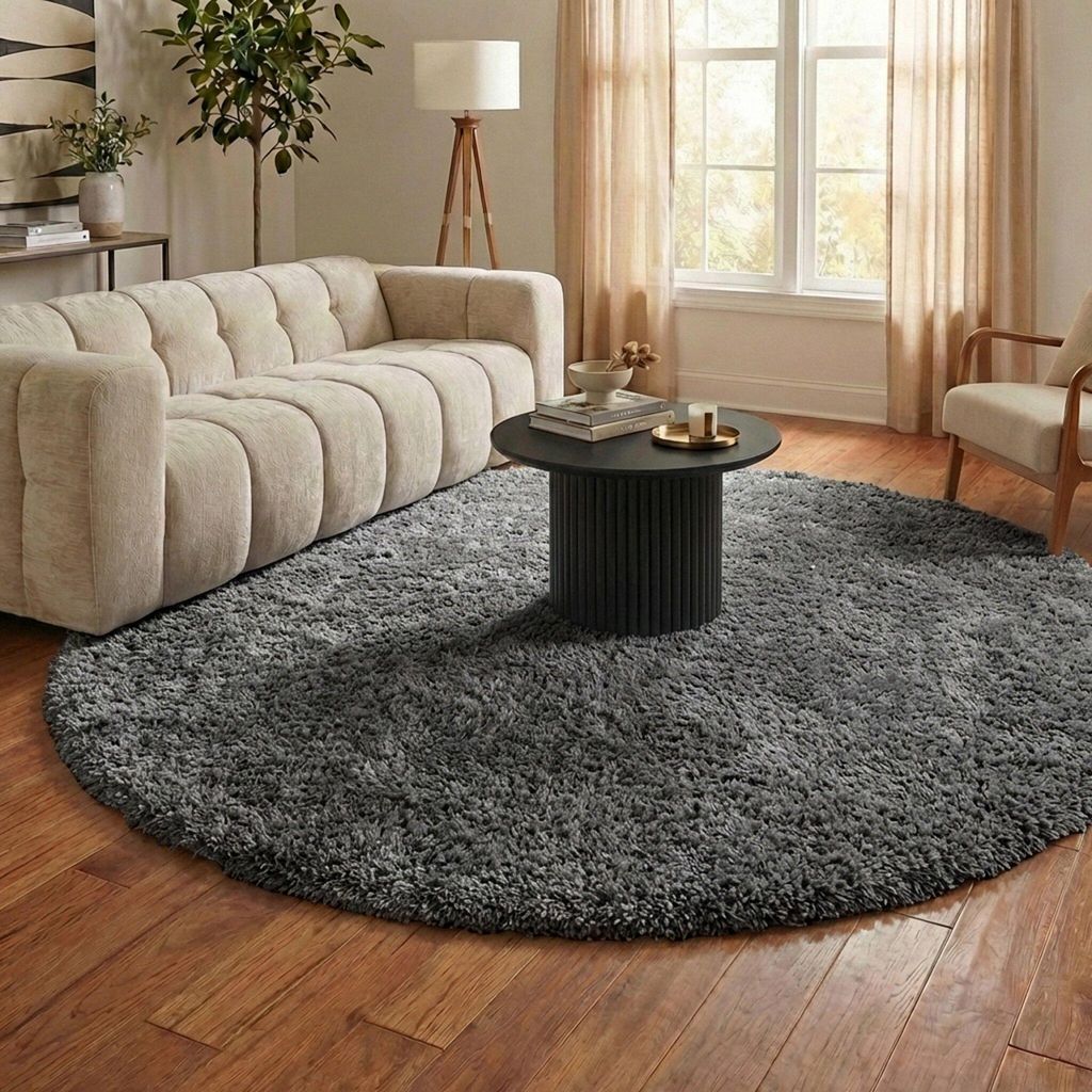 Volero - Shaggy Teppich Rund - Blaze Grau - Ø 200 cm - Wohnzimmer, Esszimmer, Schlafzimmer - Boho, Industrielle, Ländlich, Modern, Skandinavisch