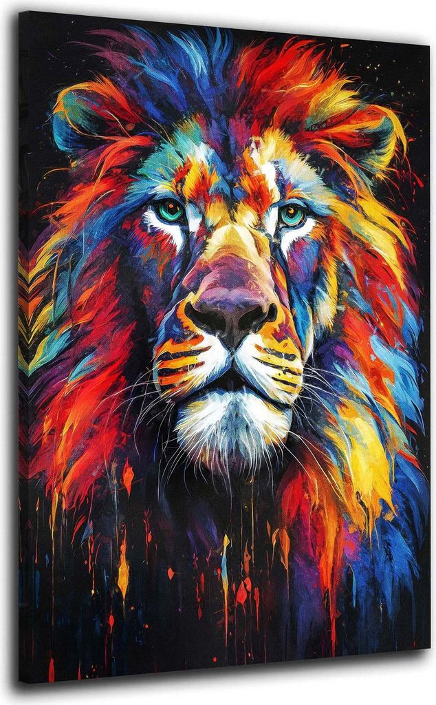 Löwe Abstract Pop Art Tier Leinwandbild Wandbild Deko Kunst XL: 60x90x2cm