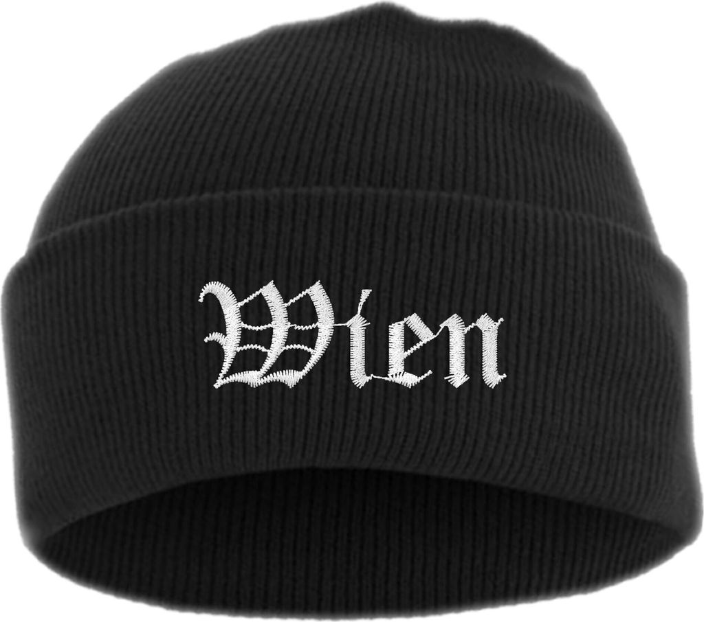 Wien Umschlagmütze - Altdeutsch - Bestickt - Mütze mit breitem Umschlag Einheitsgröße Schwarz