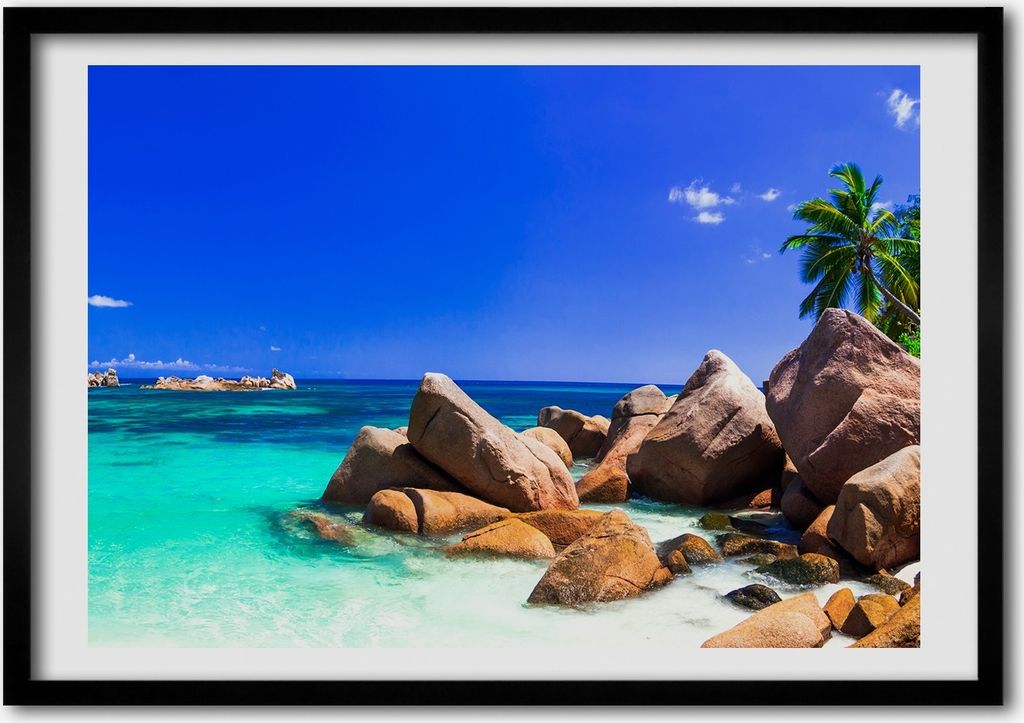 Bild - Bilder - Bilderrahmen - 70 cm x 50 cm - MDF-Rahmen, Wandkunst Strand Seychellen