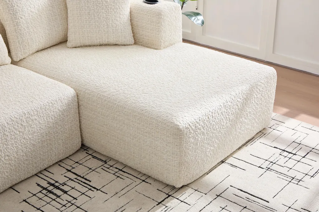 Canapé d'angle modulaire 261x165 cm en chenille beige avec mémoire de forme - 9