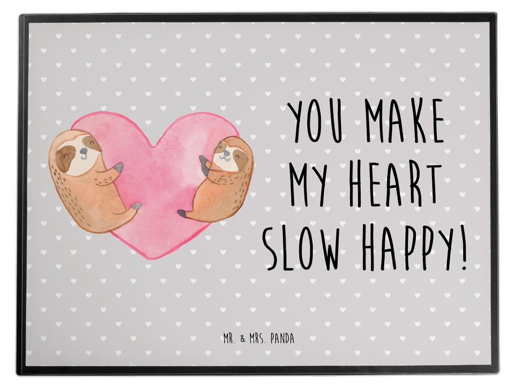 Mr. & Mrs. Panda schreibtischunterlage Faultiere Herz - Grau Pastell - Geschenk, Hochzeitstag, Freund, für Frauen, büro, Partner, Freundin, Tisch...